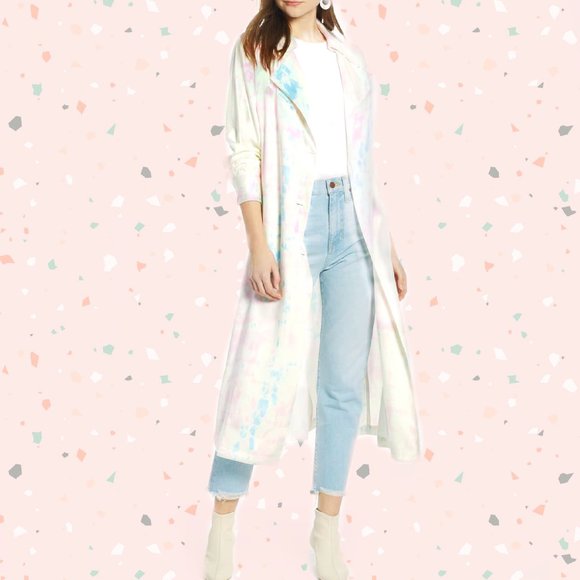 SOMETHING NAVY Tie Die Satin Trench Coat NWOT - Picture 12 of 12